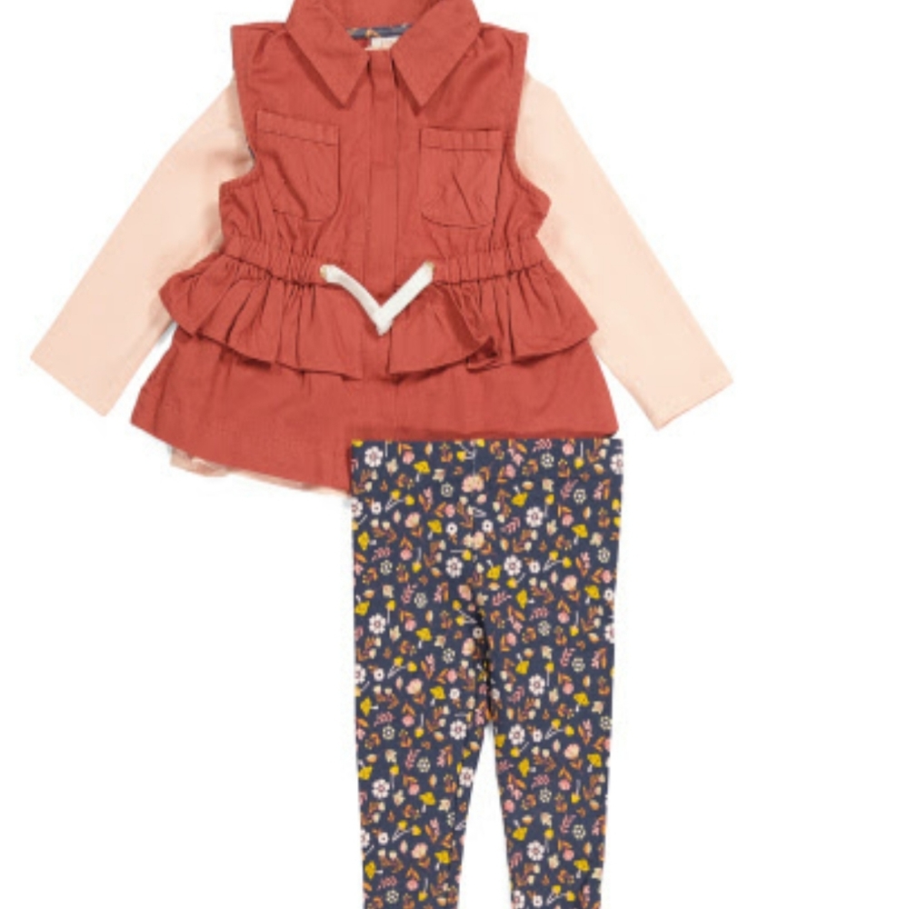 ASPEN & PINE Infant Girls 3pc Ruffle Vest Legging Set